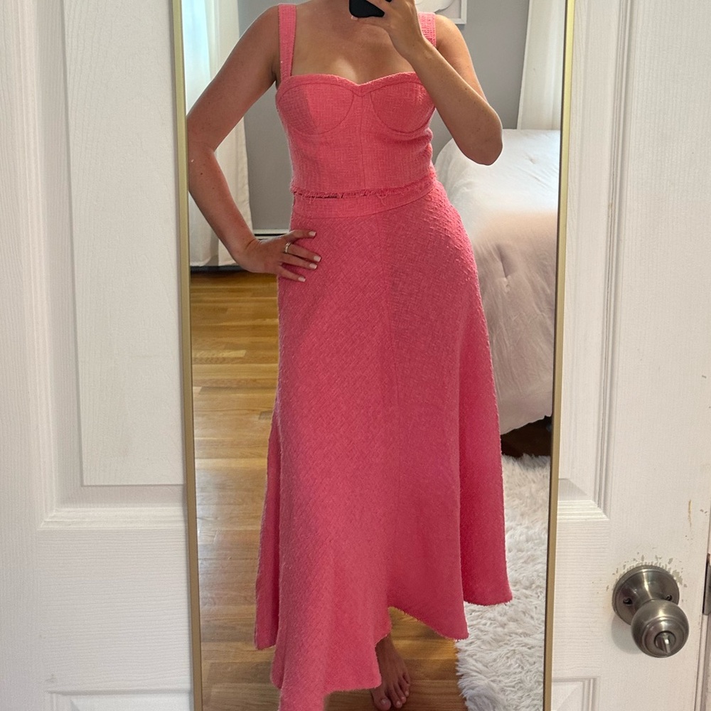 Pink tweed skirt and top set